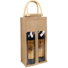 custom logo wine bottle clear gift bags jute two bottle wine tote bag for wine bottles